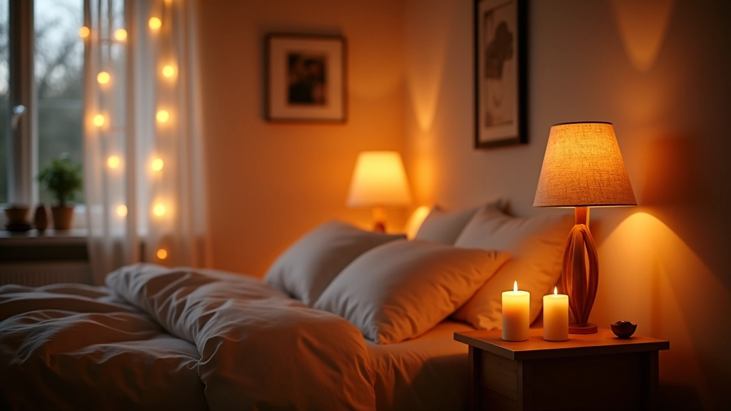Cozy bedroom with ambient candle lighting