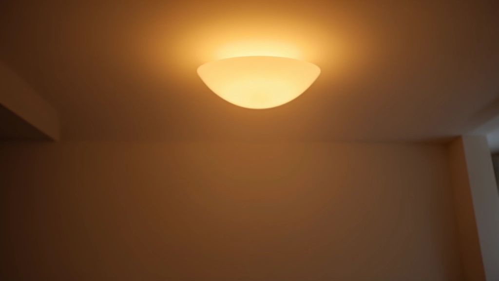 Soft ambient ceiling light with frosted glass fixture diffusing warm white light evenly across a living room