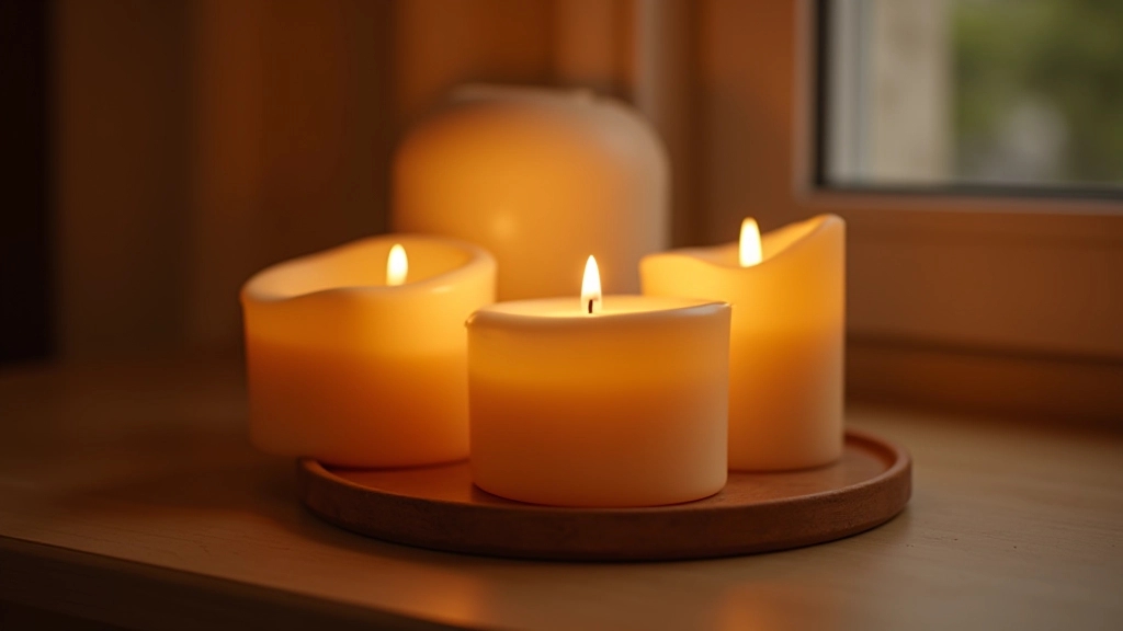Elegantly arranged scented candles and warm lighting creating inviting home ambiance